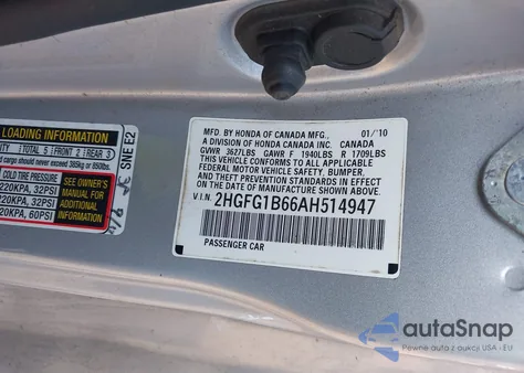 2010 Honda Civic Lx из США, поврежденный, VIN 2HGFG1B66AH514947